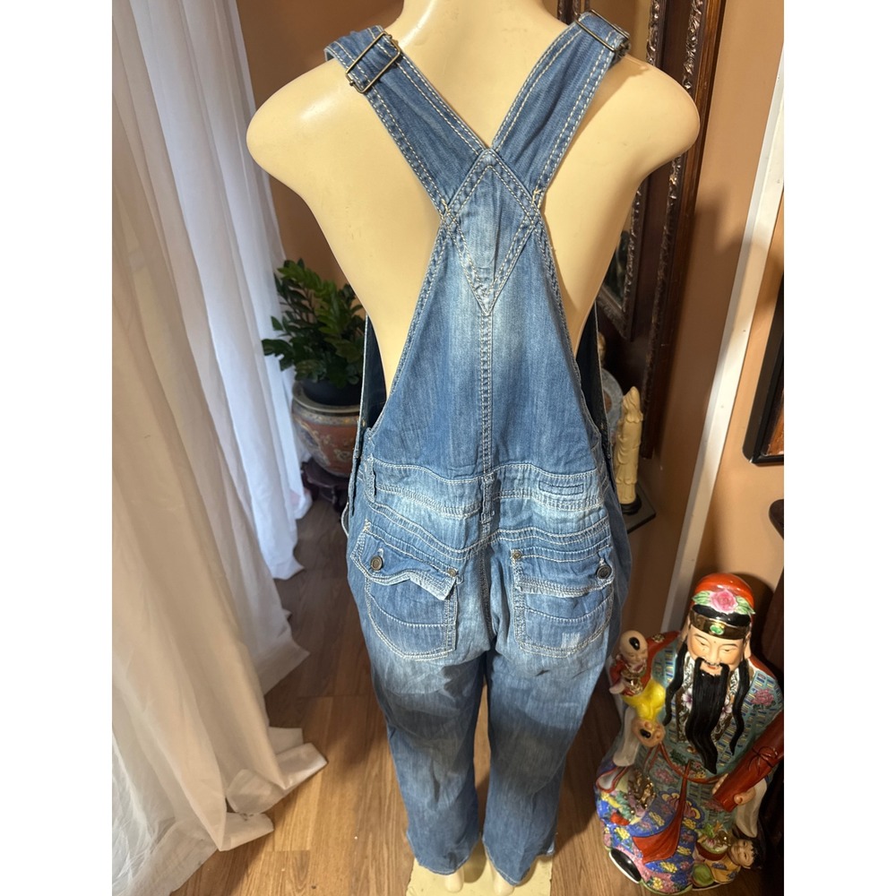 Hot Kiss Ava Denim Overalls Womens XL Blue Distressed Bib Adjustable Straps - Picture 4 of 5